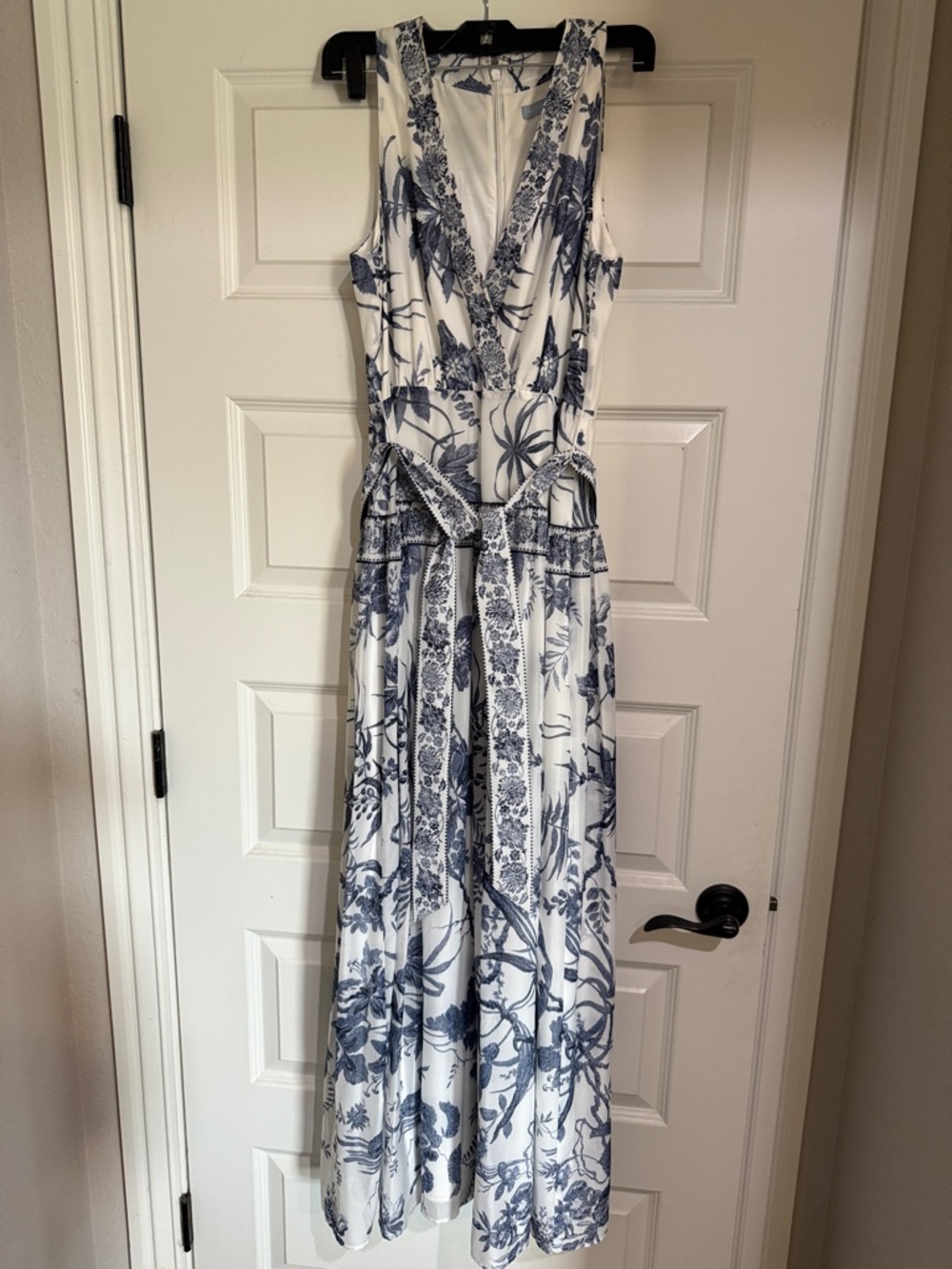 ANTONIO MELANI White Maxi Dress with Blue Floral Print